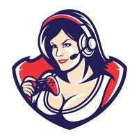 woman with a headset and a controller vector