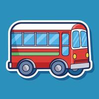 a red bus sticker on a blue background vector