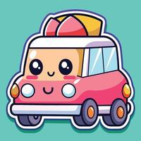 a cute car with a hat and a smile vector