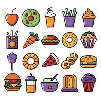 a set of food and drink icons on a white background vector