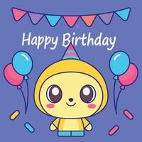 happy birthday card with cute yellow character vector