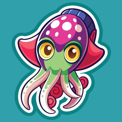 a sticker of an octopus with big eyes and a big nose