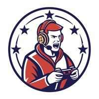 a man in a red and white shirt holding a controller vector