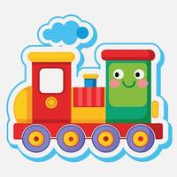 a sticker of a train with a smiling face vector