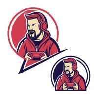 a man with a beard and headphones is playing game vector