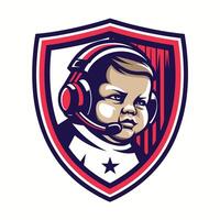 baby wearing headphones and a headset, vector