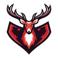 a red deer head with horns on its head vector