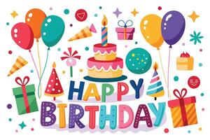 happy birthday card with colorful balloons design art vector