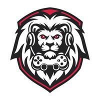 lion head with headphones and controller on it vector
