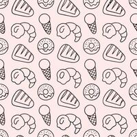 Seamless Pastry Pattern Featuring Donuts, Cupcakes, and Ice Cream Cones vector