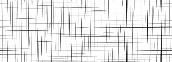 Black cross hatch seamless texture. Repeated straight scratch line pattern surface. Rough sackcloth fabric background. Crosshatch linen canvas burlap overlay wallpaper. Textile backdrop vector