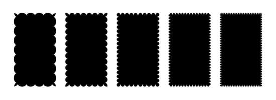 Wavy edge rectangular frame collection. Jagged rectangle border element set. Black undulate design templates for decoration, banner, poster, template, sticker, badge. Vintage bundle vector