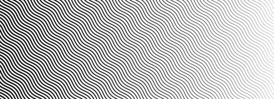 Black wavy texture gradient. Wave line pattern wallpaper. Fading curved linear halftone gradation. Thin to thick zig zag stripe background for overlay, print, cover, graphic design. vector