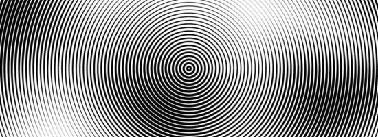 Black concentric circle background. Radial geometric pattern wallpaper. Linear epicenter, radar or target concept. Round rippled ring backdrop for brochure, banner, poster, overlay. vector