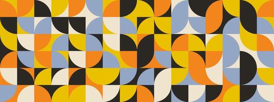 Bright curve seamless pattern. Abstract geometric mid century background. Colorful Swiss modernist or postmodernist style wallpaper. Modular repeating overlay. Mural backdrop concept vector