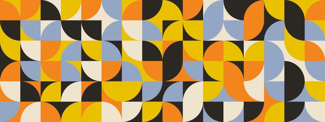Bright curve seamless pattern. Abstract geometric mid century background. Colorful Swiss modernist or postmodernist style wallpaper. Modular repeating overlay. Mural backdrop concept