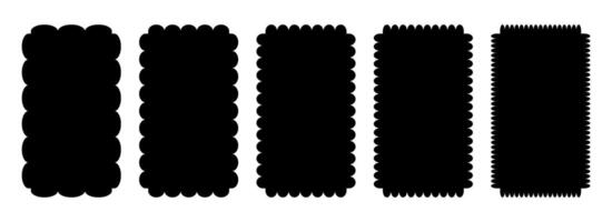 Wavy edge rounded frame collection. Jagged scallop rectangle border element set. Black undulate graphic design templates for decoration, banner, poster, template, sticker, badge. Vintage bundle vector