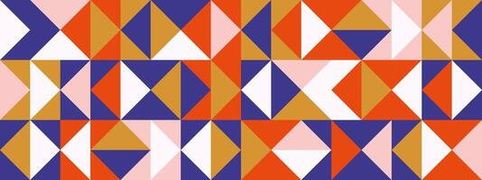 Bright retro triangle seamless pattern. Abstract geometric mid century background. Colorful Swiss modernist or postmodernist style wallpaper. Modular repeating texture. Colorful mural backdrop vector