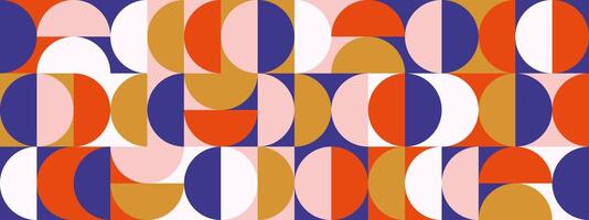 Retro semi circle seamless pattern. Abstract geometric mid century background. Colorful Swiss modernist or postmodernist style wallpaper. Modular repeating overlay. Red pink gold mural backdrop vector