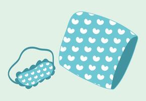 Pillow and sleeping mask with heart pattern. Blue isolated objects for dreams and fantasies. Blindfold, eye mask. Bedroom interior element. Sleeping accessory. Flat style. color illustration vector