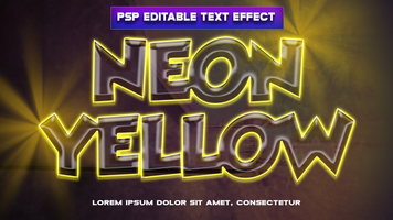 neon yellow text effect with a black background psd