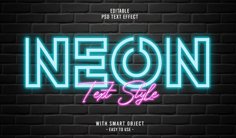 3d editable neon text effect typography style template psd