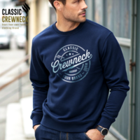 Deep Navy Blue Lay Casual Crewneck Mockup with Subtle Shadows psd