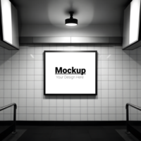 Layout of a billboard on white tiles at a subway station psd