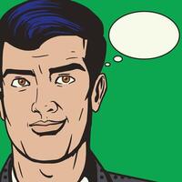 Man face with text bubble pop art style illustration. Comic book style imitation vector