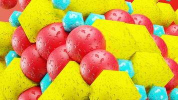 Colorful balls stacked on table create a vibrant display photo