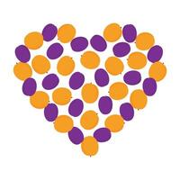 Plums and Apricots heart shape Background texture. Colorful Healthy fruits Backdrop design concept. Isolated illustration Thematic cards, leaflets, posters or web promo banner, price tag, label vector