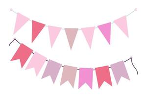Festive Pennant garlands on rope in trendy soft shades. Holiday Decorative design element idea Set 2. Isolated illustration Greeting card, posting, blog or web promo banner, leaflet, tag, label vector