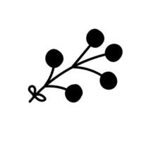 Black silhouette of a simple branch with round berries against a white background vector