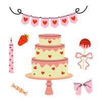 Decorated cake with hearts and festive elements for a celebration vector