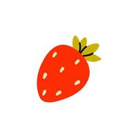 Bright red strawberry with green leaves on a plain white background vector