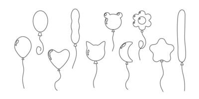 Fun outline drawings of various balloons in different shapes and designs for events or celebrations vector