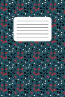 Floral patterned notebook cover with vibrant red and white elements on a dark background vector