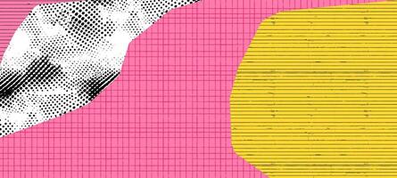 Halftone checkered line paper texture background. Patterned dot grid with vintage grain effect. Yellow and pink rough overlay for notebook or memo design. vector