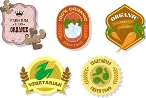Different retro vegetables banner and labels. Packaging tags with carrot, corn, fennel, Fiddleheads, ginger. Set of seasonal vegetables labels stickers and marks or badges template for packaging vector