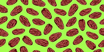 Date fruit seamless pattern on green background. Dates palm fruit motif for packaging vector