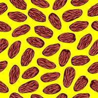 Date fruit seamless pattern. Palm fruit motif from middle east on yellow background vector