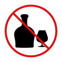 Prohibited alcohol consumption sign. illustration of bottle of cognac and glass with red prohibition circle and slash, symbolizing no drinking allowed vector