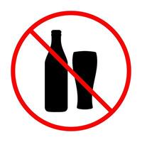 Prohibited alcohol consumption sign. illustration of bottle of beer and glass with red prohibition circle and slash, symbolizing no drinking allowed vector