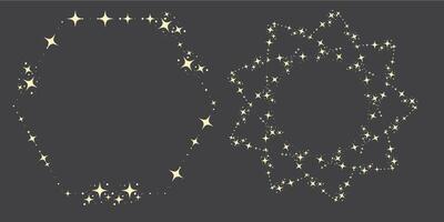 Magic star arch. Stars arch, star compositions graphic art. Shiny elements, starry and dots silhouettes. Comets and abstract constellations, retro celestial set vector