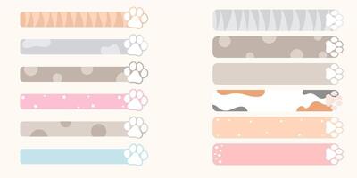 Set of pet pawprint speech bubbles, dividers. Cute paw print bookmarks vector