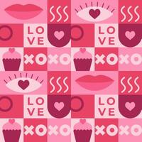 Valentine's day seamless pattern with pink elements and geometric shapes. Template for Valentine holiday design vector