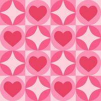 Seamless pattern with pink geometric elements and hearts. Template for Valentine holiday design vector