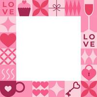 Valentine's day frame with pink elements and geometric shapes. Template for Valentine holiday design vector