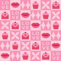 Valentine's day seamless pattern with pink elements and squares. Template for Valentine holiday design vector