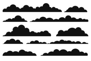 Black Clouds Silhouette Set. Clouds icons isolated on white background for weather forecat and web design, presentations, infographics vector